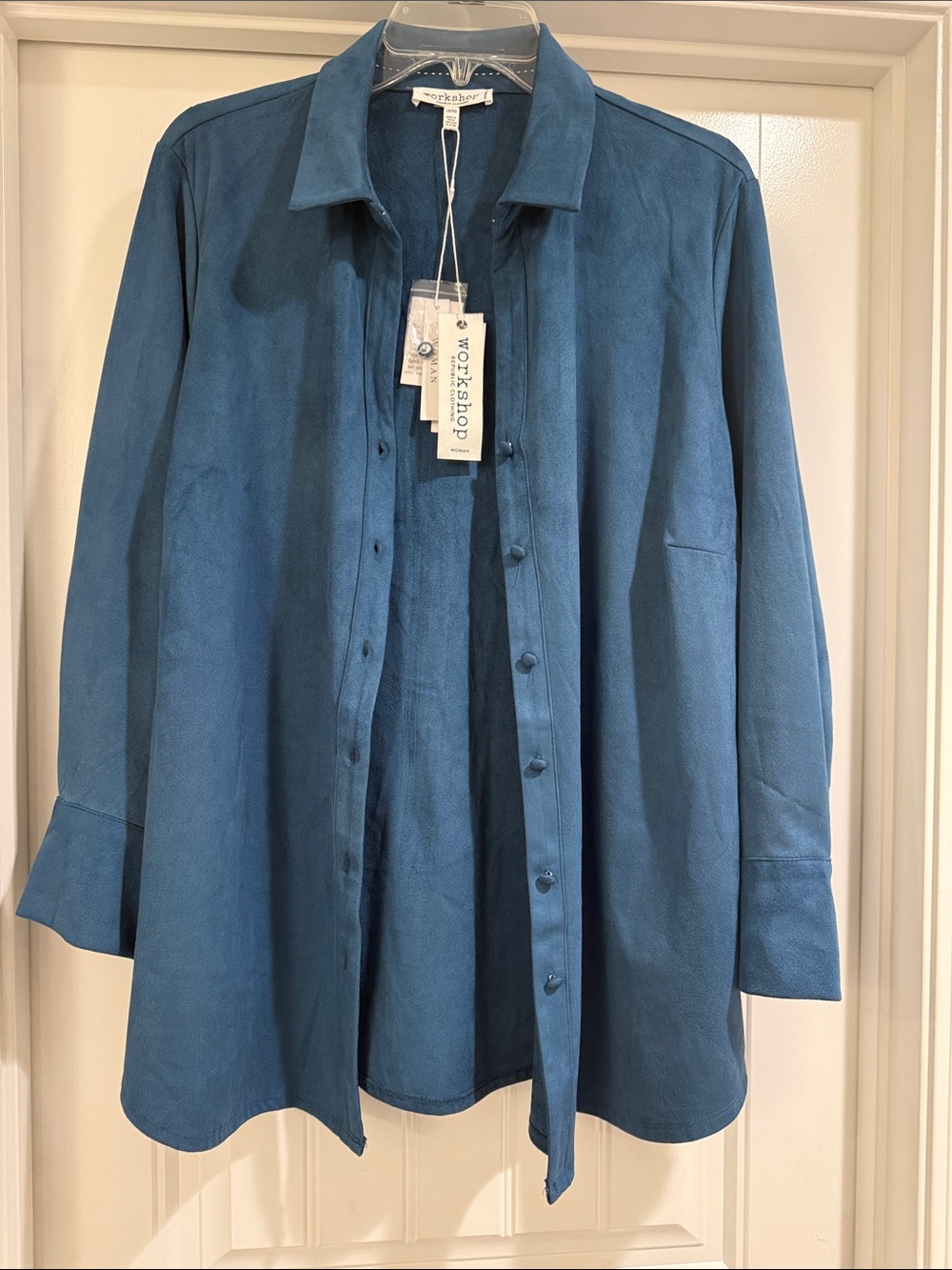 Workshop Republic Clothing Teal Suede Button-Up Shirt Jacket